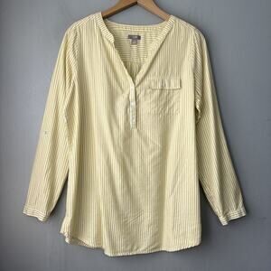 J Jill Popover Shirt Size Small Yellow White Striped Cotton Tunic Casual Chic